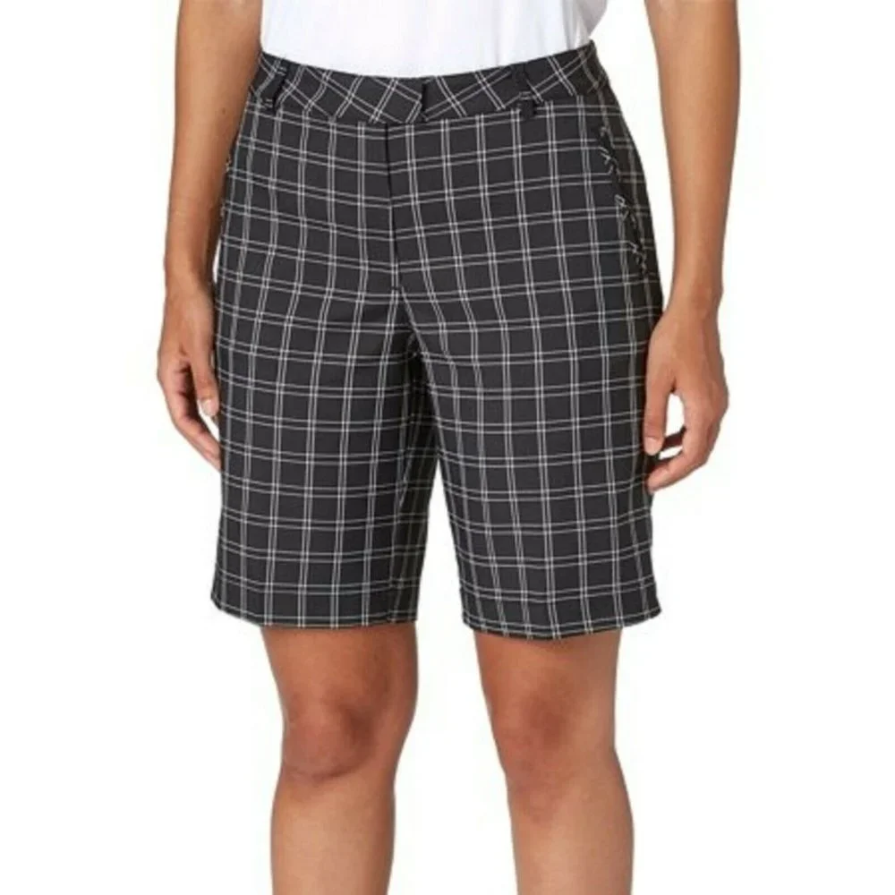 Lady Hagen Twilight Collection Plaid Bermuda Golf Shorts in Black & White - 10